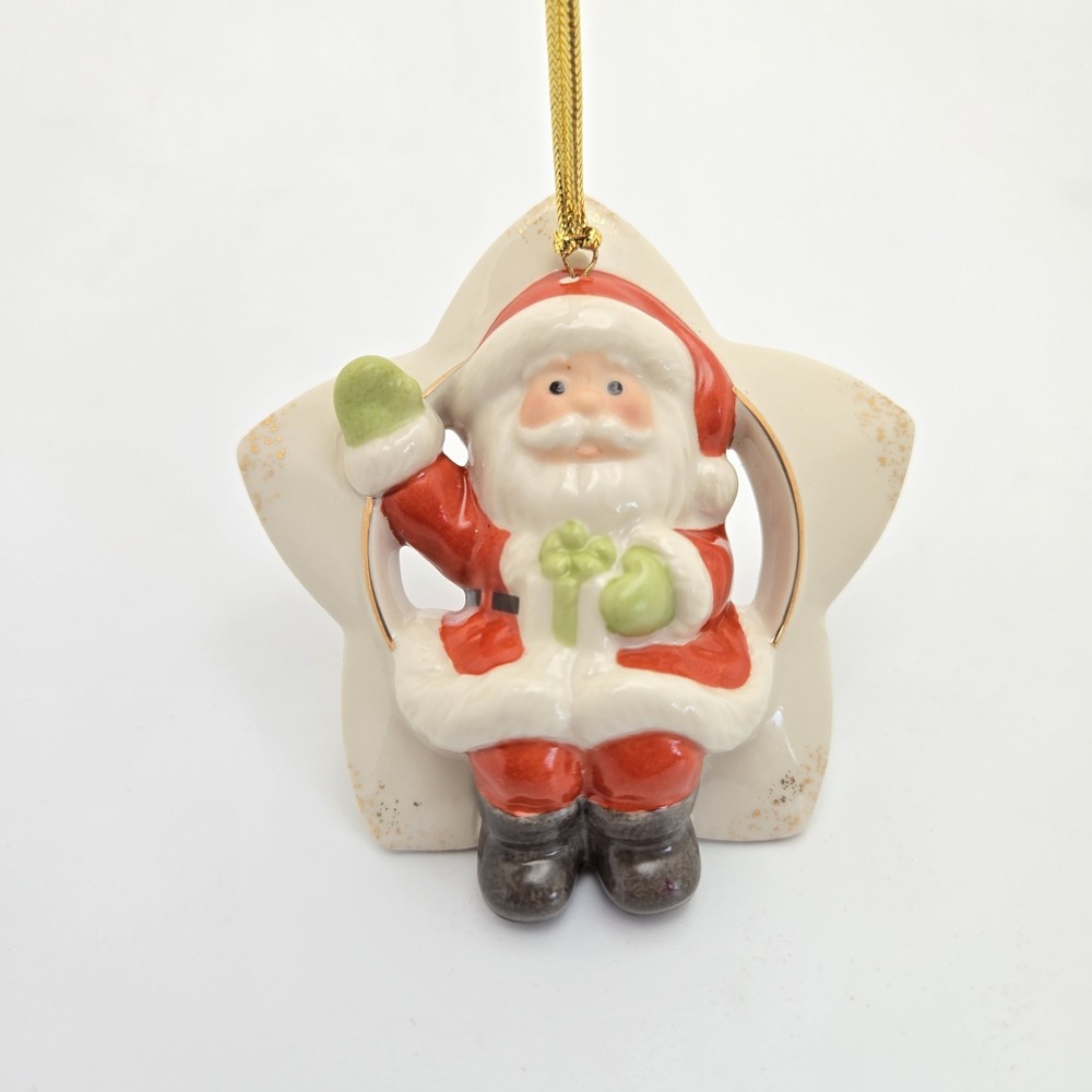 Lenox Vintage Santa Christmas Ornament Sitting On A Star 3 1/2